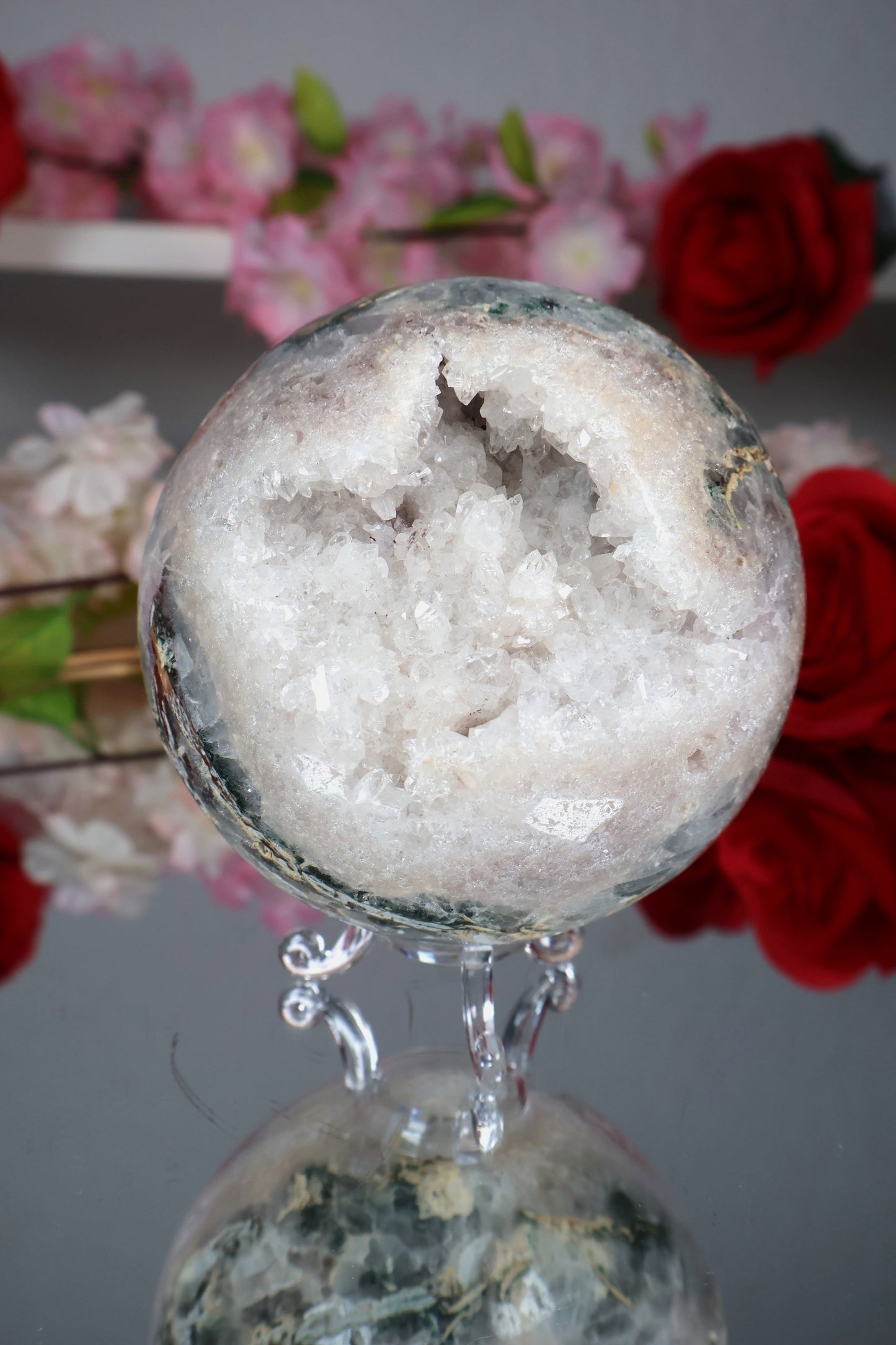 Pink Amethyst Kugel druzy mit grünen Jaspis | PAK16