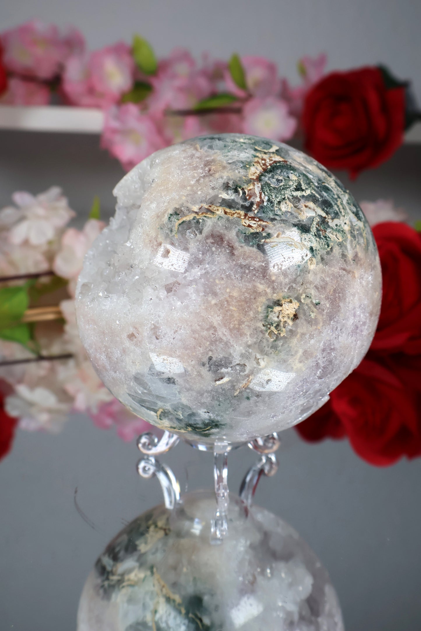 Pink Amethyst Kugel druzy mit grünen Jaspis | PAK16