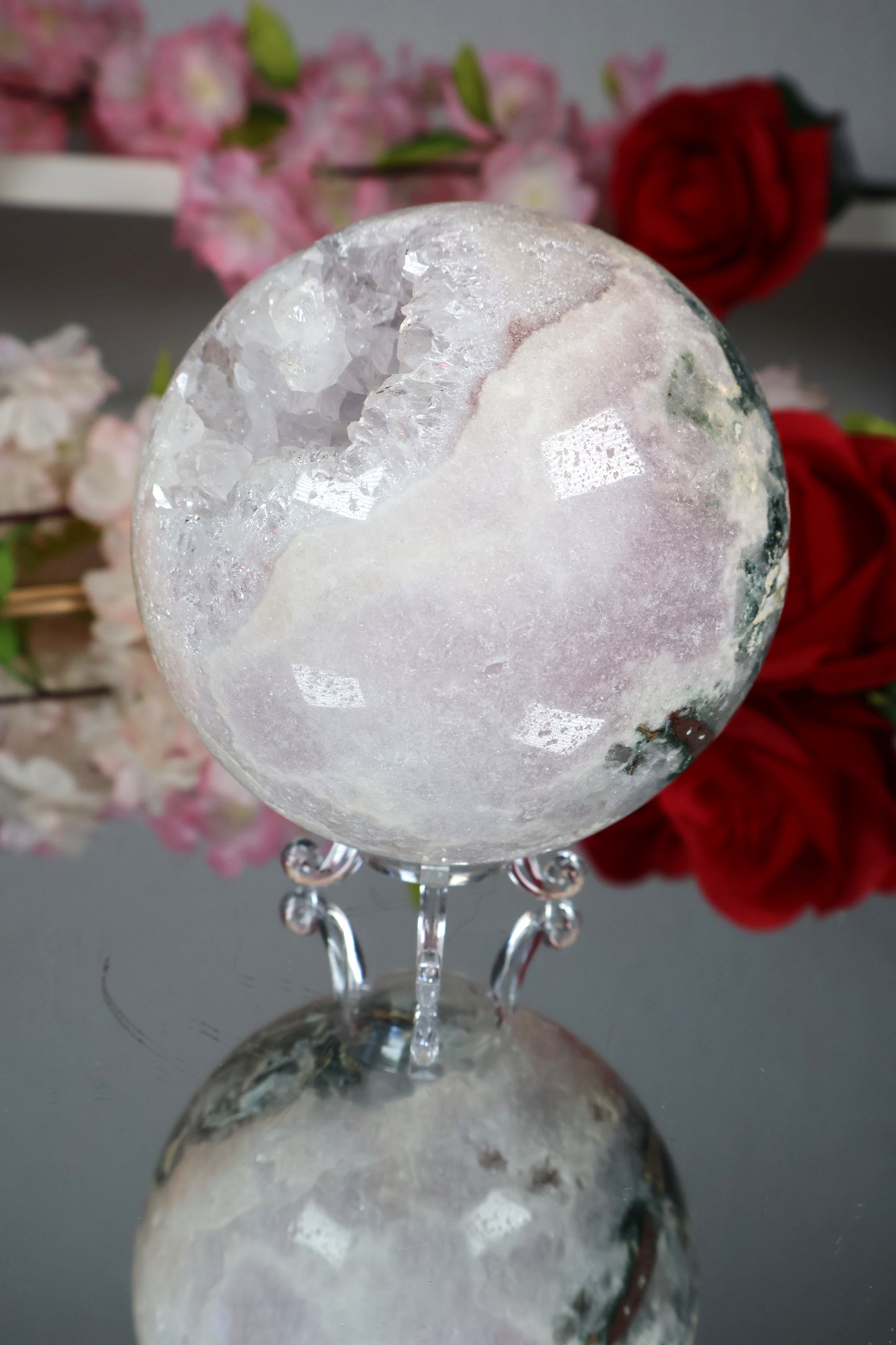 Pink Amethyst Kugel druzy mit grünen Jaspis | PAK16