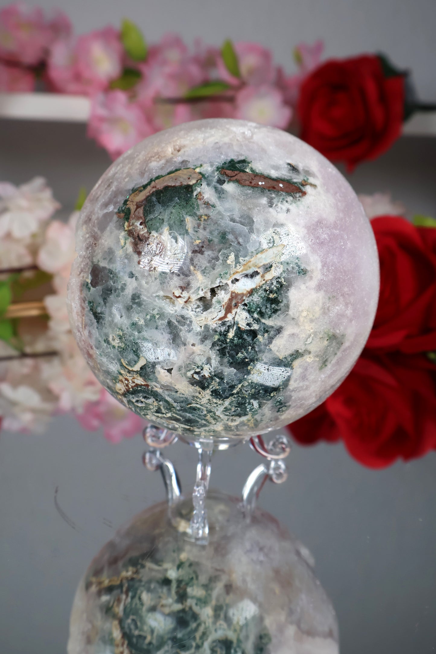 Pink Amethyst Kugel druzy mit grünen Jaspis | PAK16