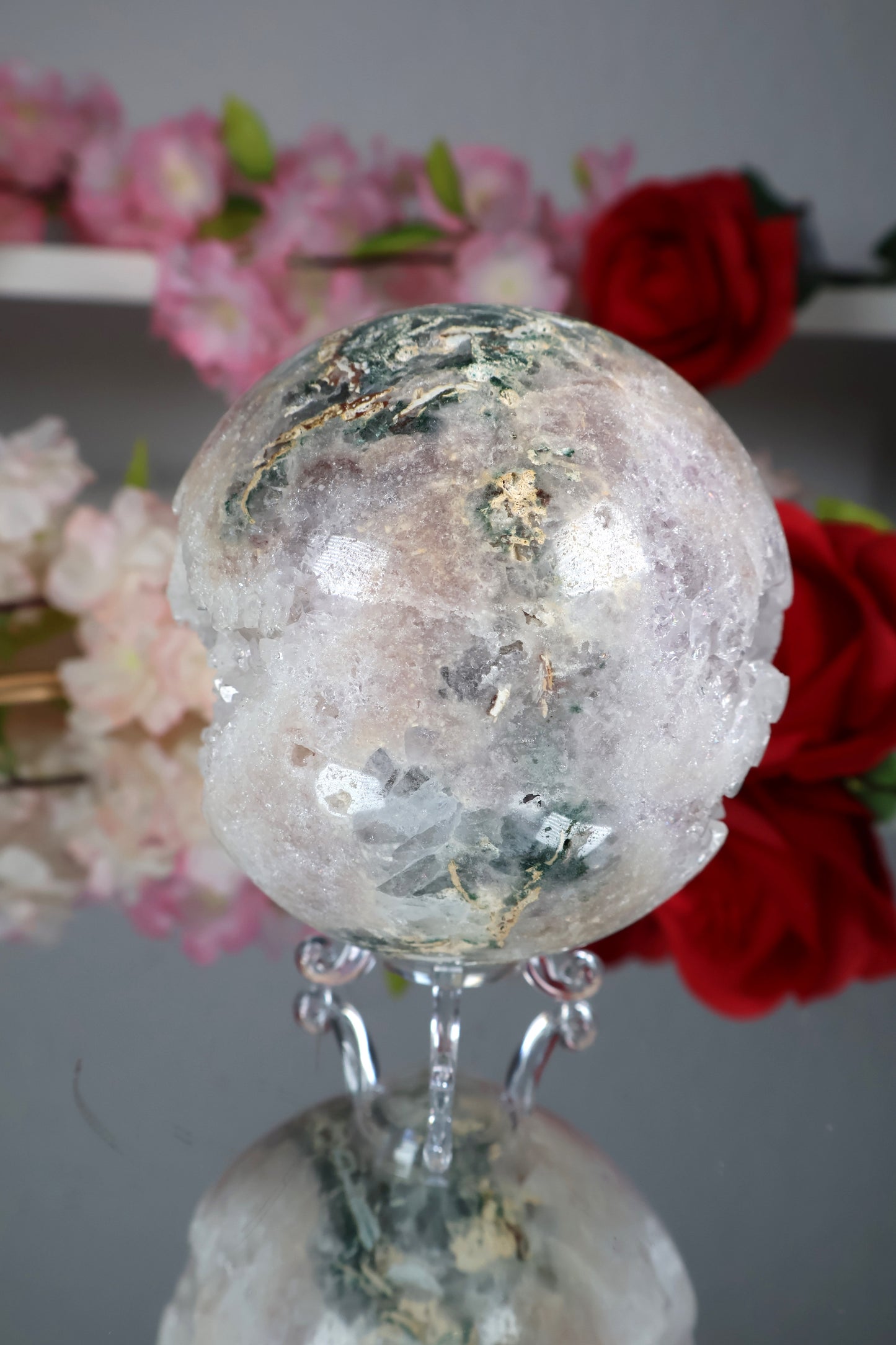 Pink Amethyst Kugel druzy mit grünen Jaspis | PAK16