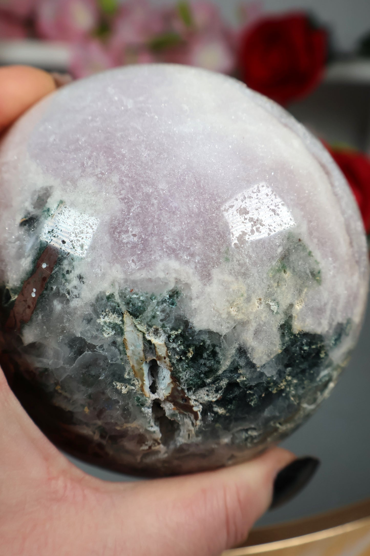 Pink Amethyst Kugel druzy mit grünen Jaspis | PAK16