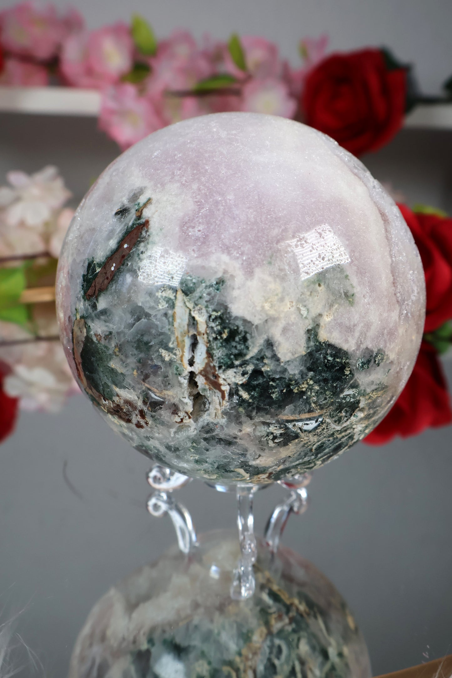 Pink Amethyst Kugel druzy mit grünen Jaspis | PAK16