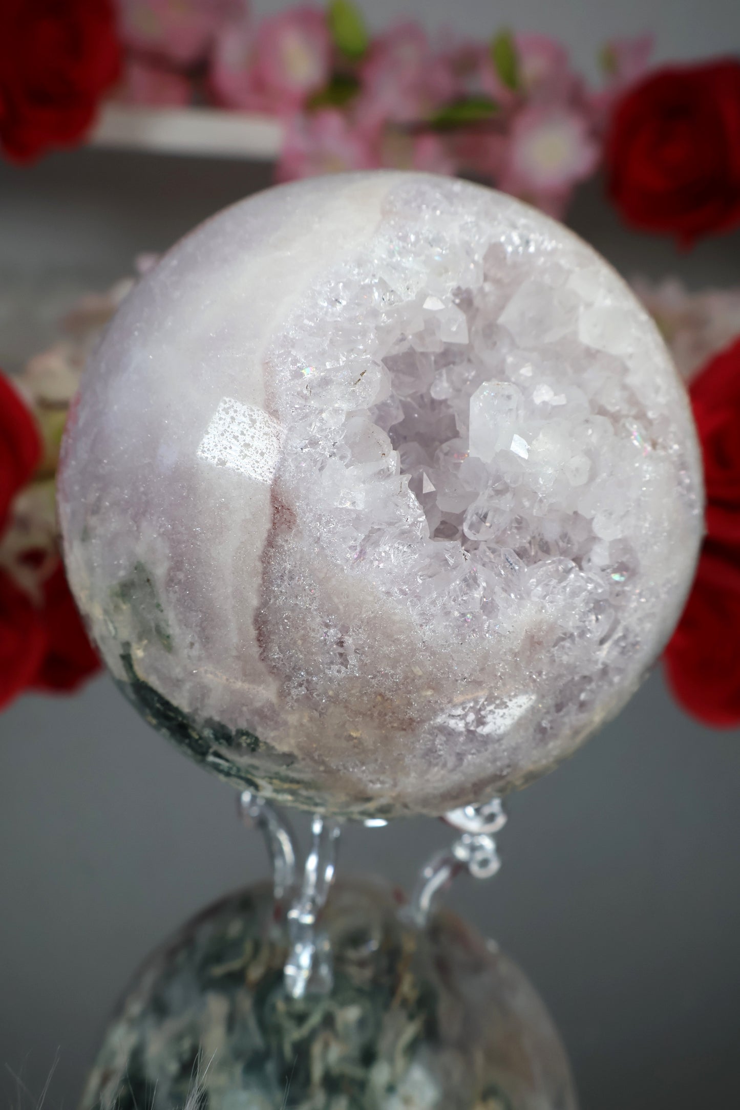 Pink Amethyst Kugel druzy mit grünen Jaspis | PAK16