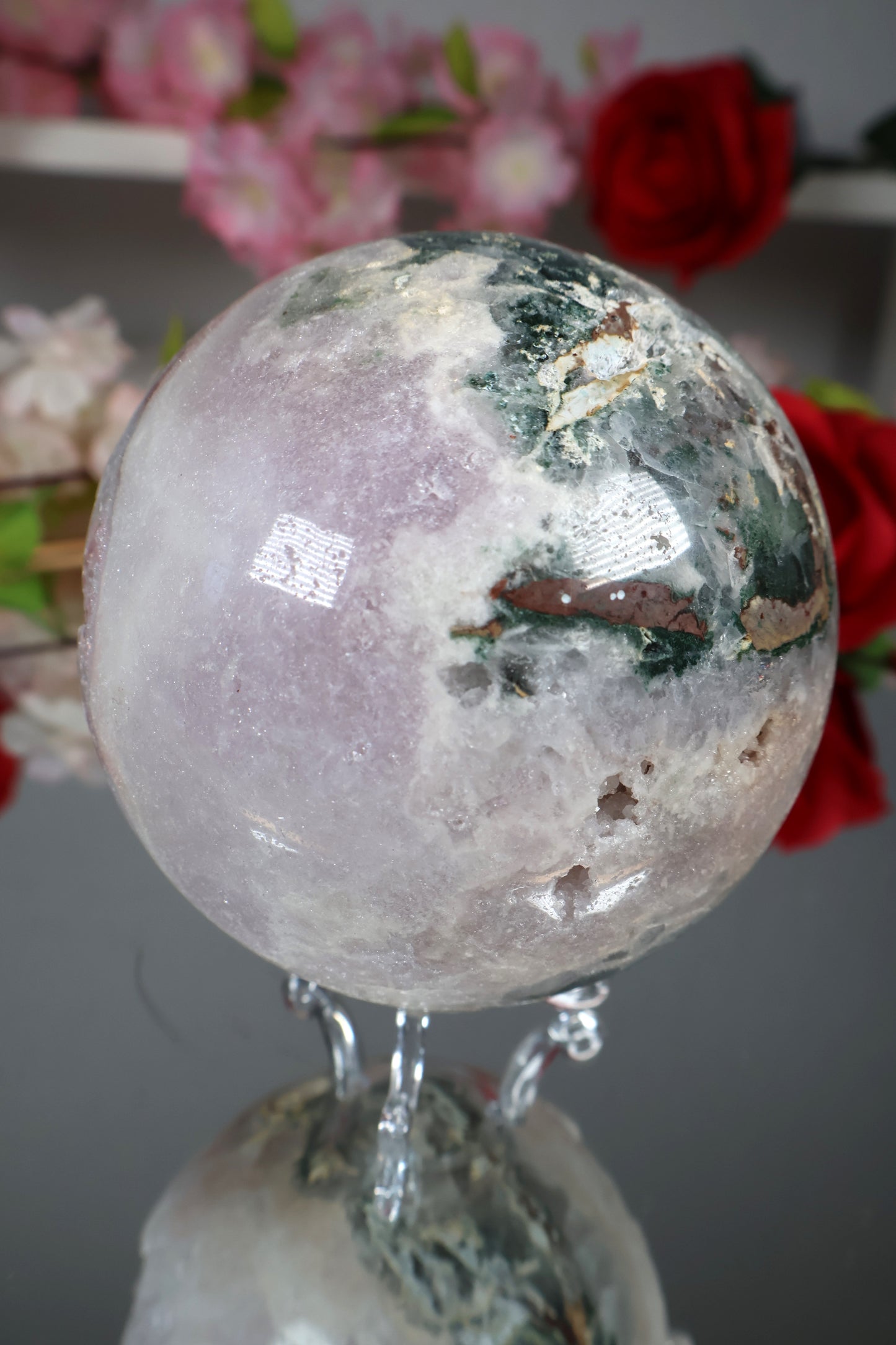 Pink Amethyst Kugel druzy mit grünen Jaspis | PAK16