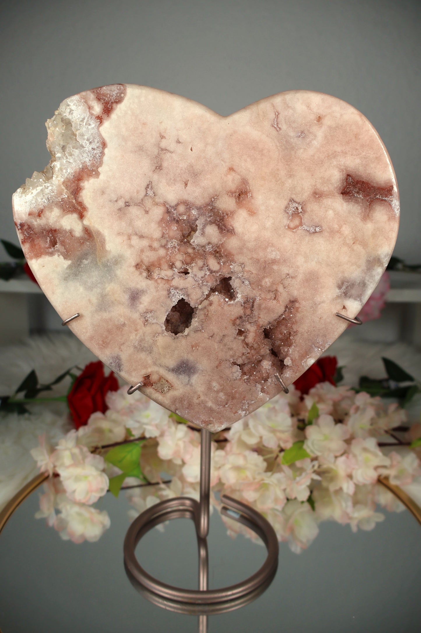 XXL Pink Amethyst Herz auf Ständer | PAH15